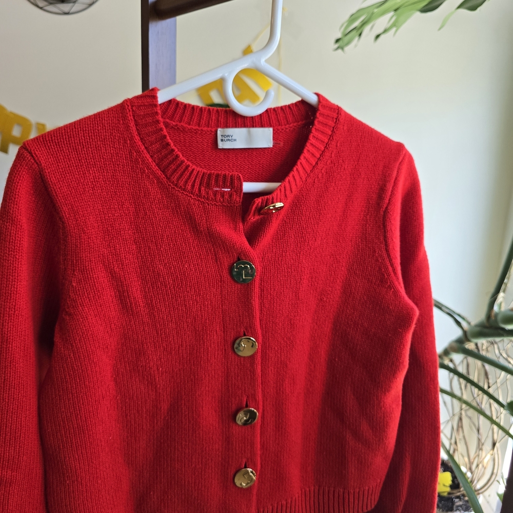 Red Button-Up Women's Sweater